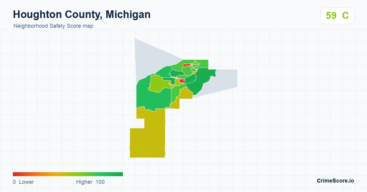 Houghton County, Michigan neighborhood Safety Score map by Census block group