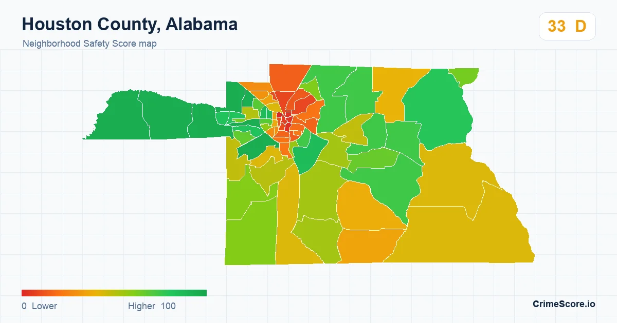 Houston County, Alabama neighborhood Safety Score map by Census block group