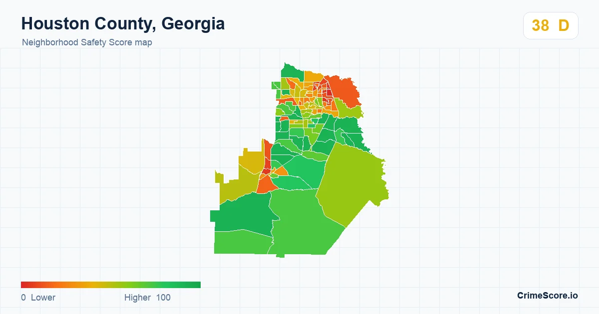 Houston County, Georgia neighborhood Safety Score map by Census block group