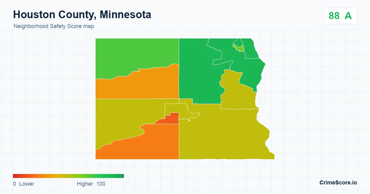 Houston County, Minnesota neighborhood Safety Score map by Census block group