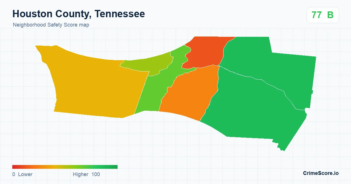 Houston County, Tennessee neighborhood Safety Score map by Census block group