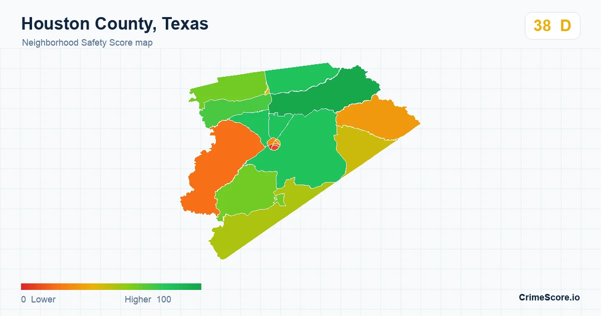 Houston County, Texas neighborhood Safety Score map by Census block group