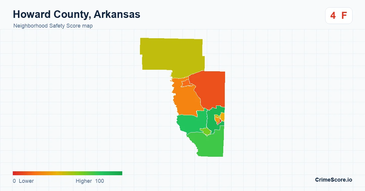 Howard County, Arkansas neighborhood Safety Score map by Census block group