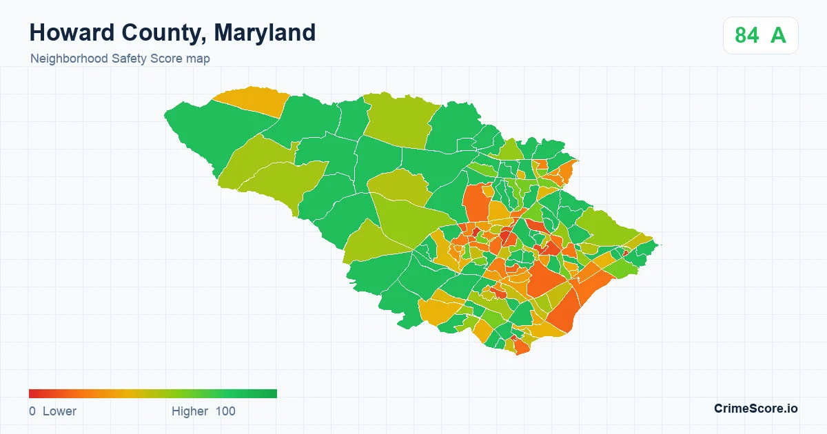 Howard County, Maryland neighborhood Safety Score map by Census block group
