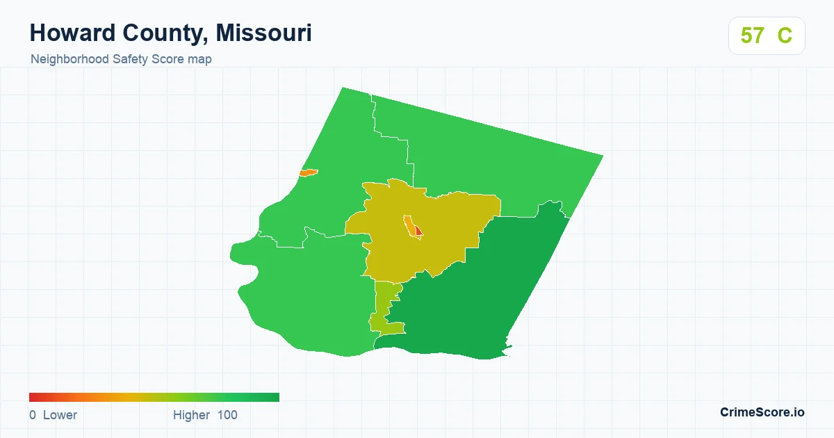 Howard County, Missouri neighborhood Safety Score map by Census block group