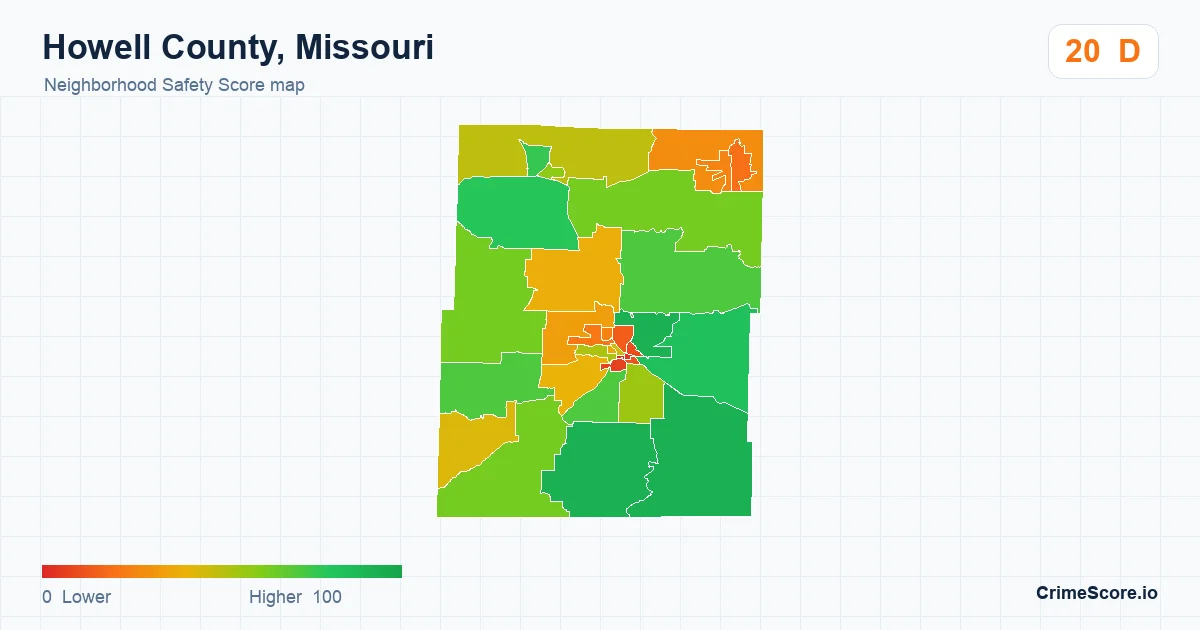 Howell County, Missouri neighborhood Safety Score map by Census block group