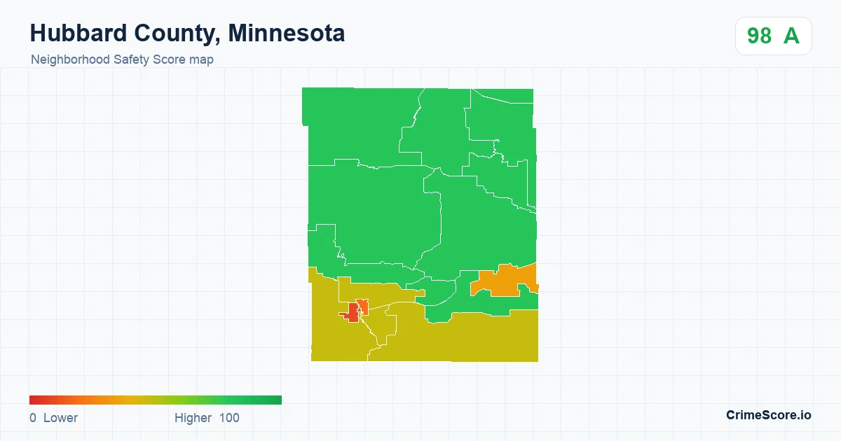 Hubbard County, Minnesota neighborhood Safety Score map by Census block group