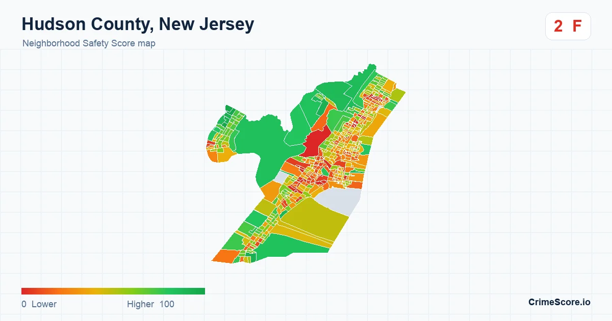 Hudson County, New Jersey neighborhood Safety Score map by Census block group