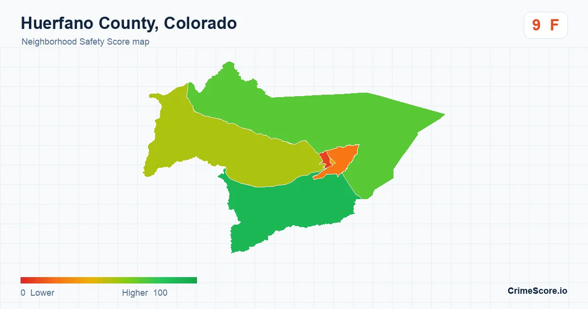Huerfano County, Colorado neighborhood Safety Score map by Census block group