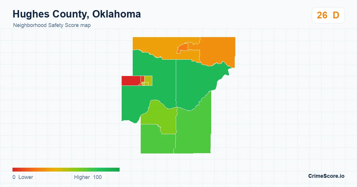 Hughes County, Oklahoma neighborhood Safety Score map by Census block group