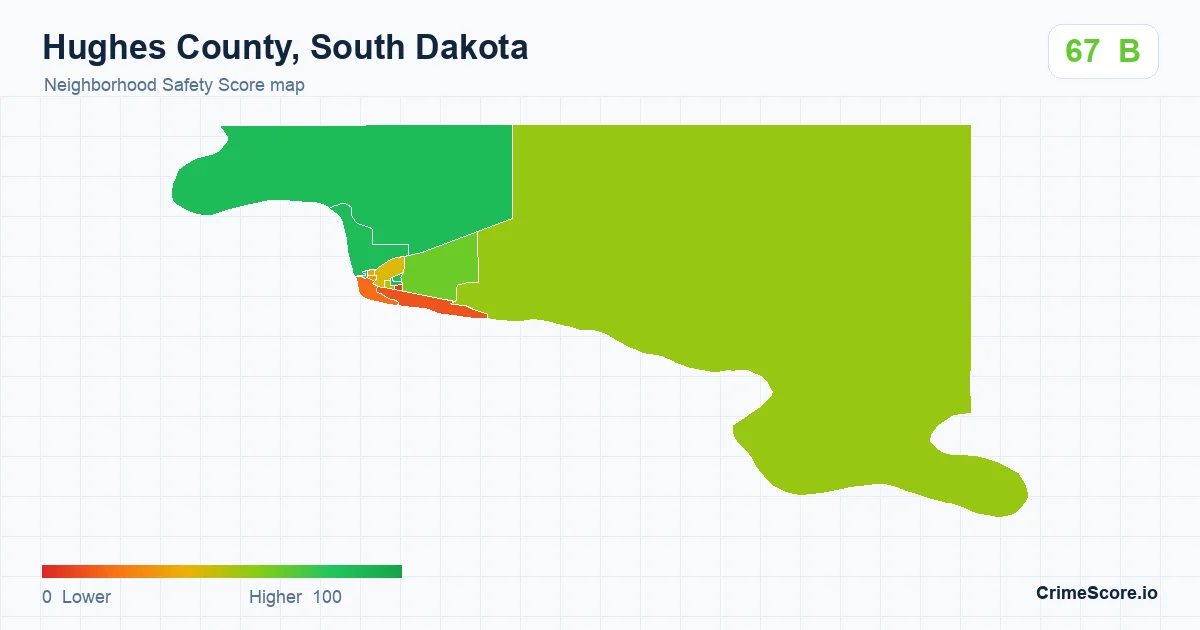 Hughes County, South Dakota neighborhood Safety Score map by Census block group