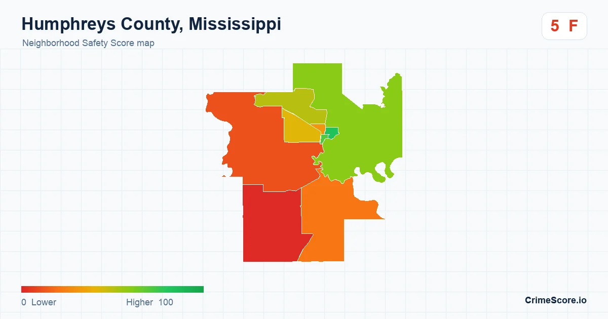 Humphreys County, Mississippi neighborhood Safety Score map by Census block group