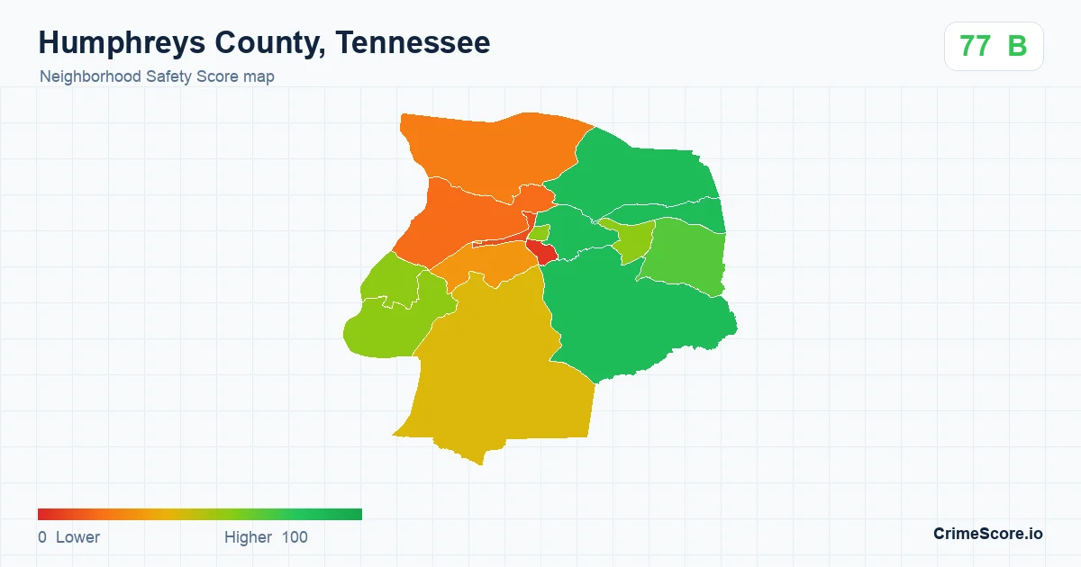 Humphreys County, Tennessee neighborhood Safety Score map by Census block group