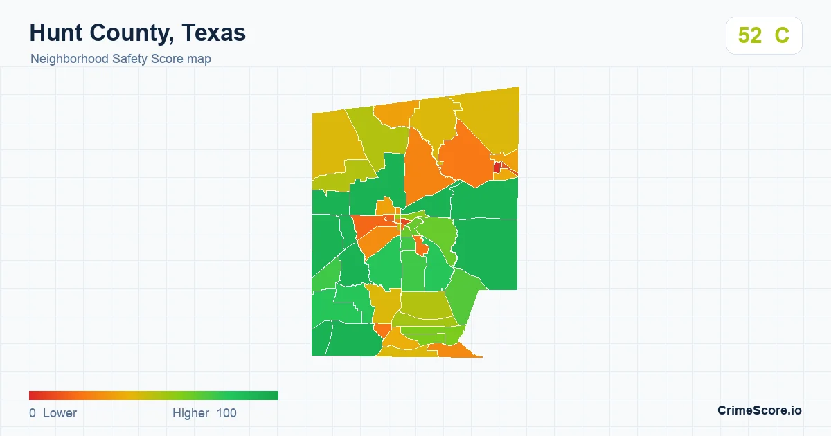 Hunt County, Texas neighborhood Safety Score map by Census block group