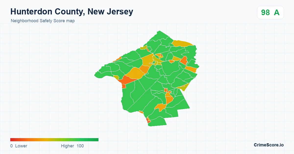 Hunterdon County, New Jersey neighborhood Safety Score map by Census block group