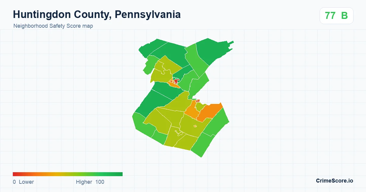 Huntingdon County, Pennsylvania neighborhood Safety Score map by Census block group
