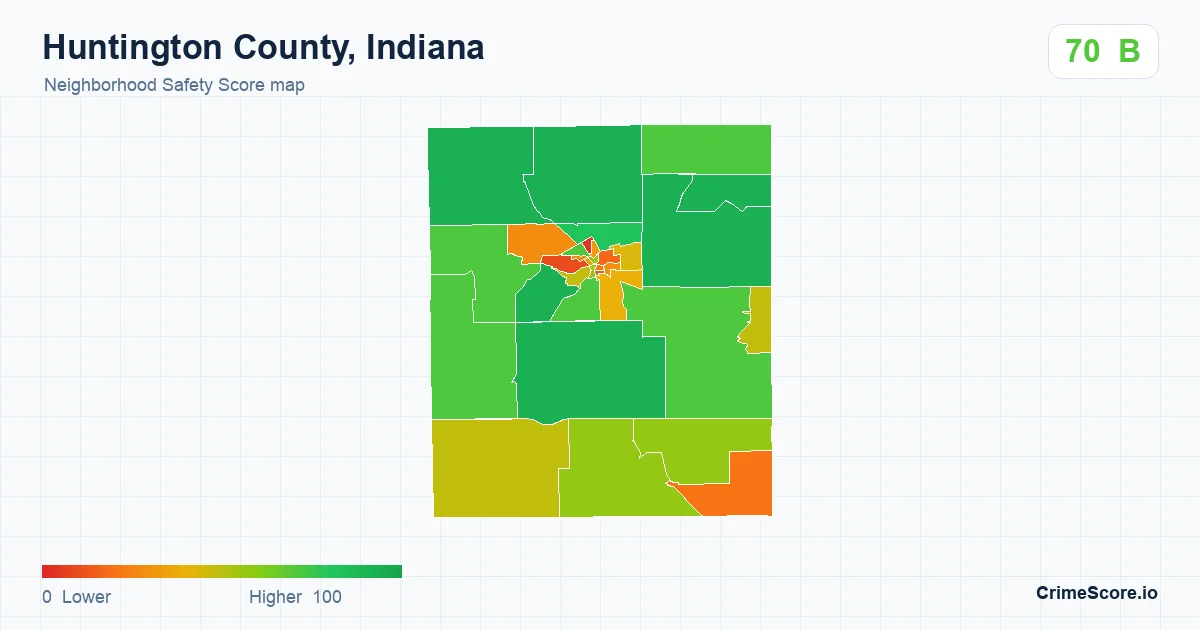 Huntington County, Indiana neighborhood Safety Score map by Census block group