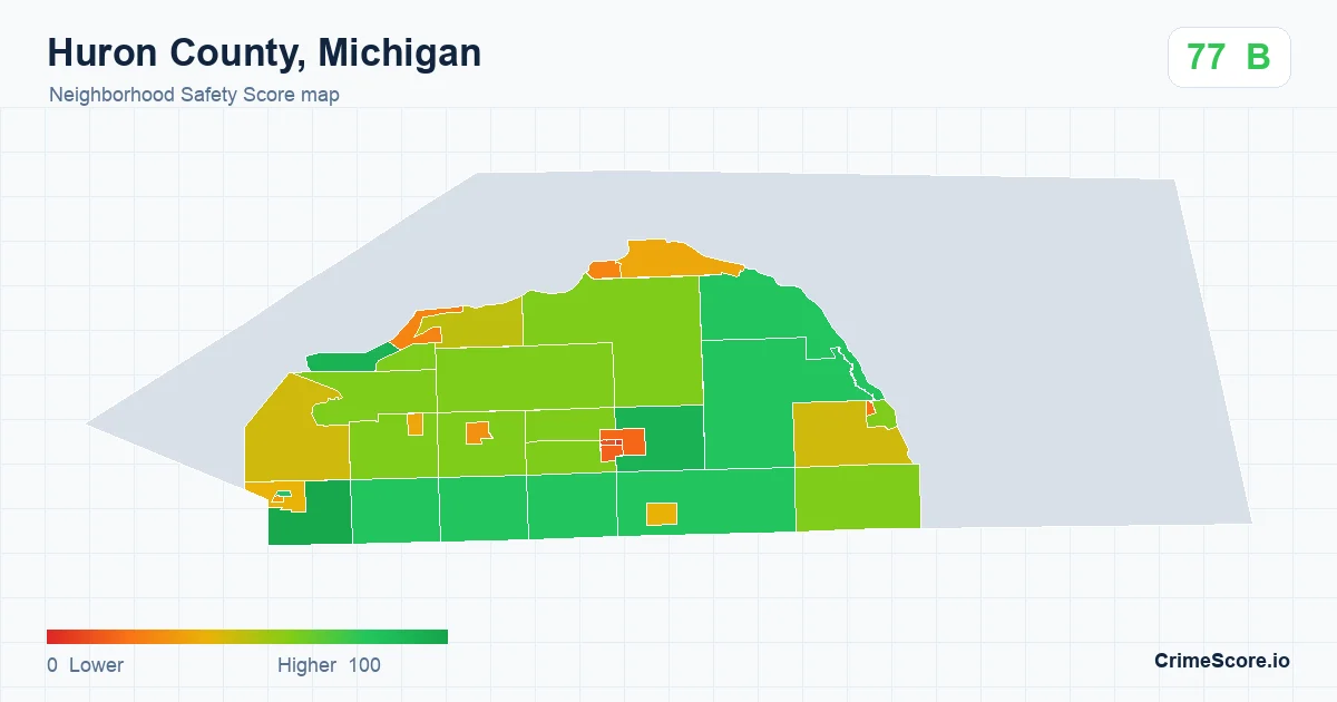 Huron County, Michigan neighborhood Safety Score map by Census block group