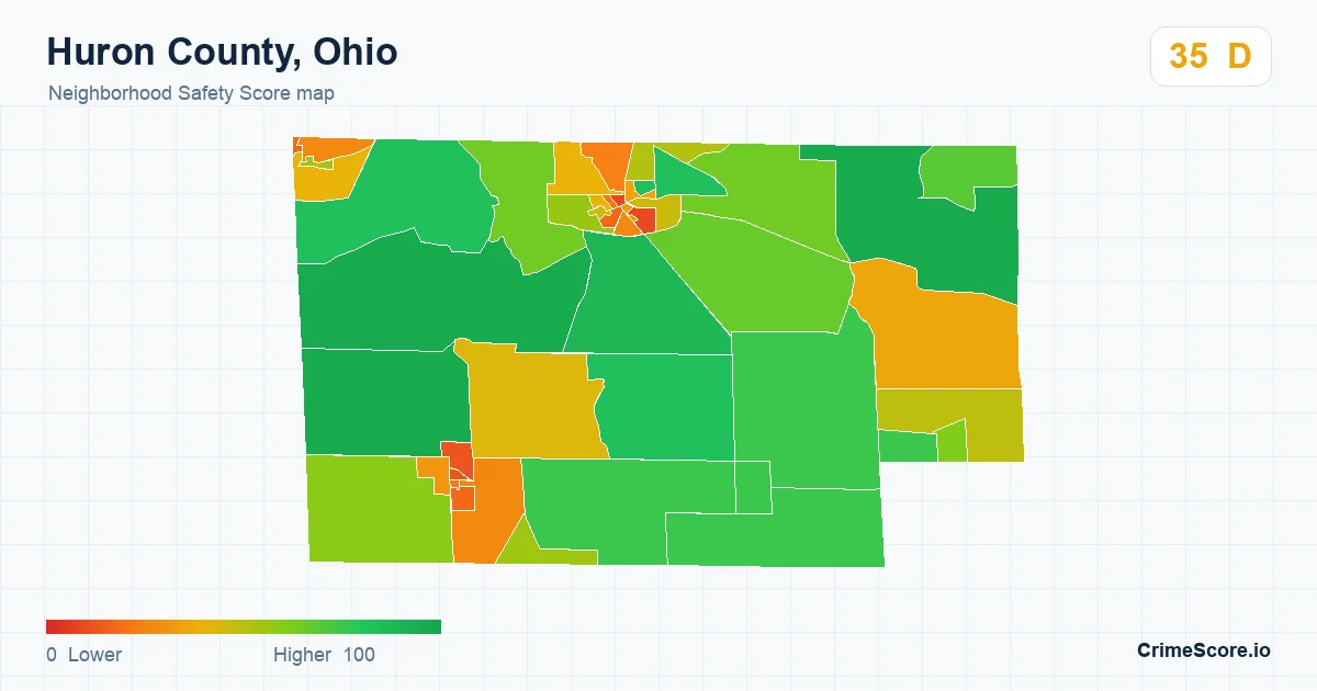 Huron County, Ohio neighborhood Safety Score map by Census block group