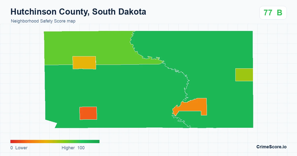 Hutchinson County, South Dakota neighborhood Safety Score map by Census block group