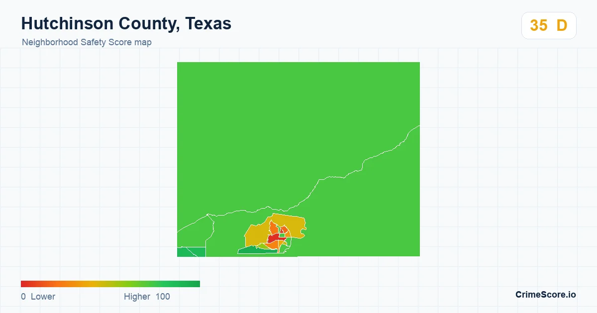 Hutchinson County, Texas neighborhood Safety Score map by Census block group