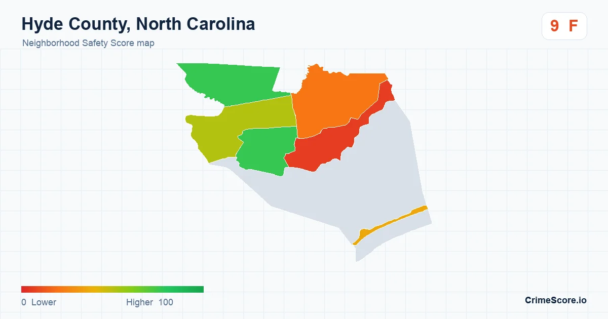Hyde County, North Carolina neighborhood Safety Score map by Census block group