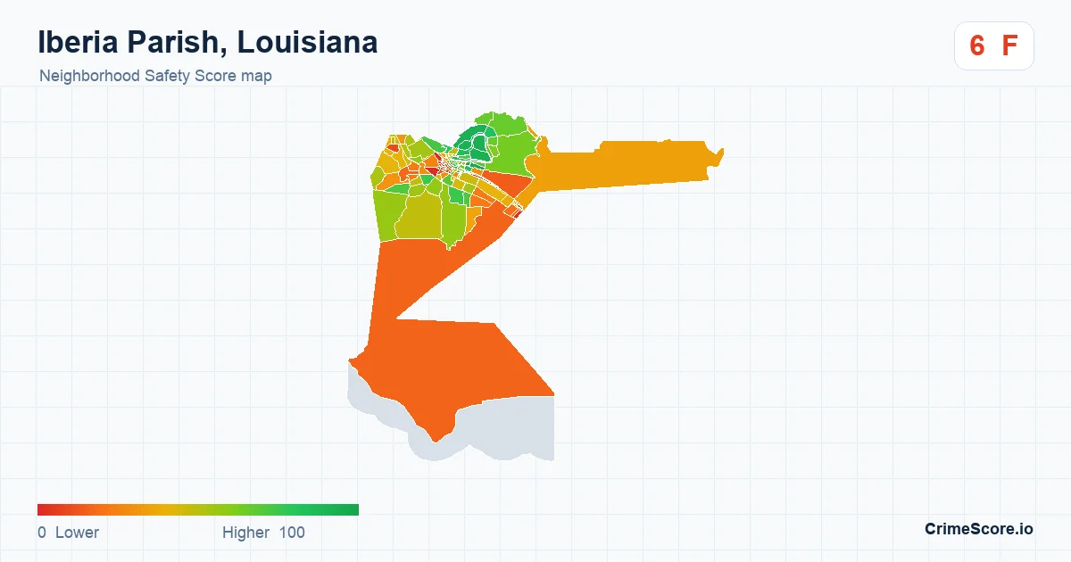 Iberia Parish, Louisiana neighborhood Safety Score map by Census block group