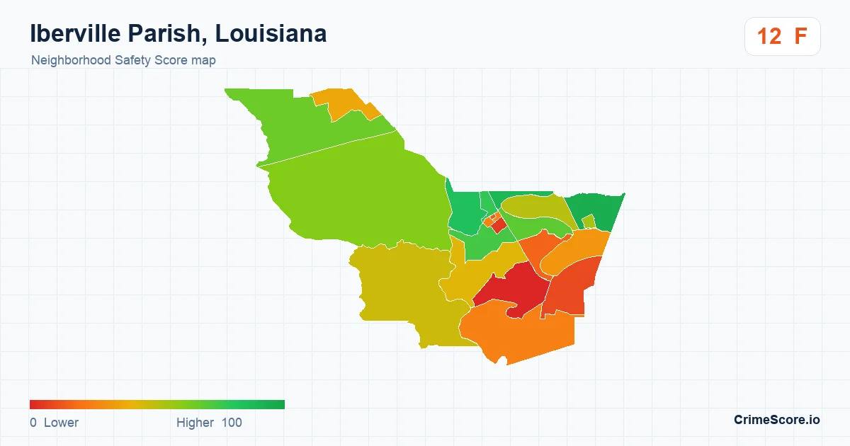 Iberville Parish, Louisiana neighborhood Safety Score map by Census block group