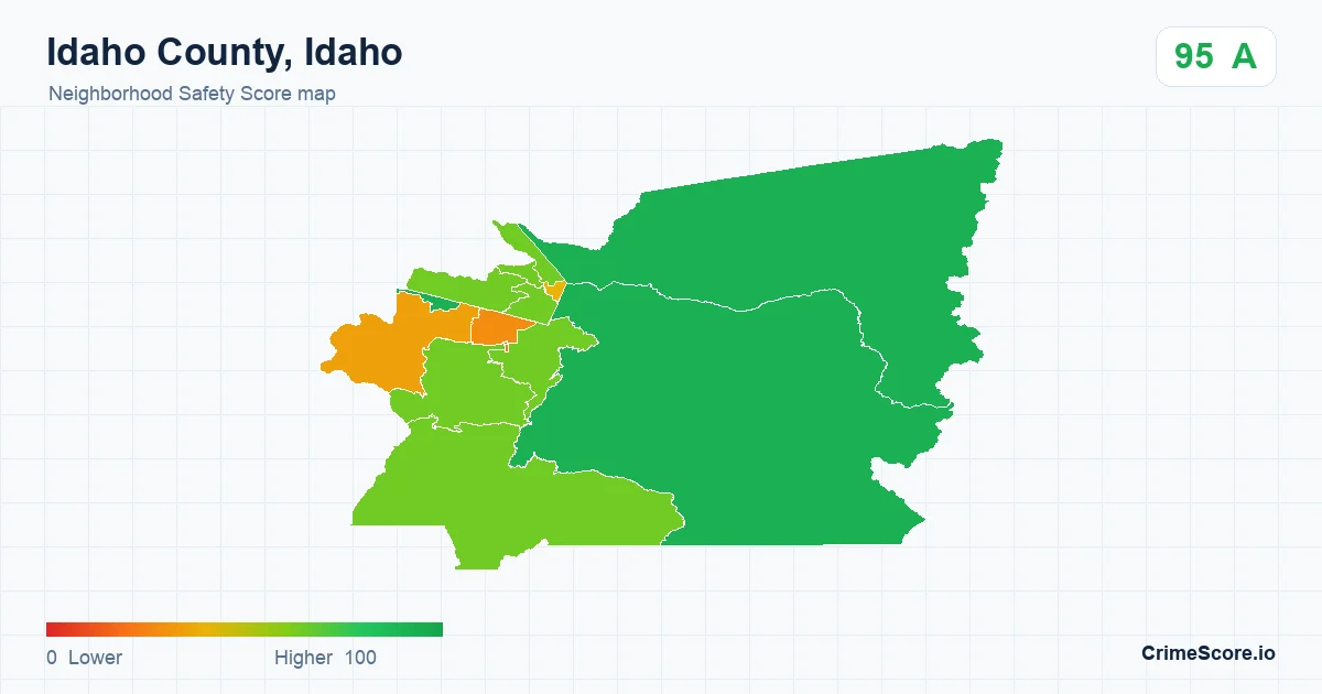 Idaho County, Idaho neighborhood Safety Score map by Census block group