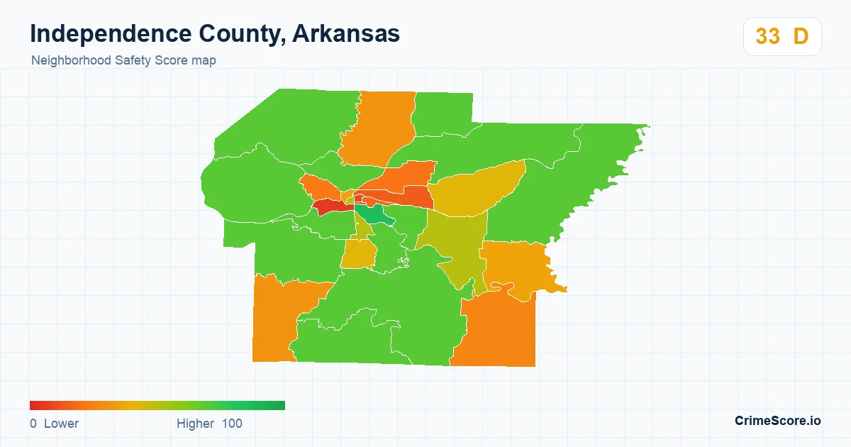 Independence County, Arkansas neighborhood Safety Score map by Census block group