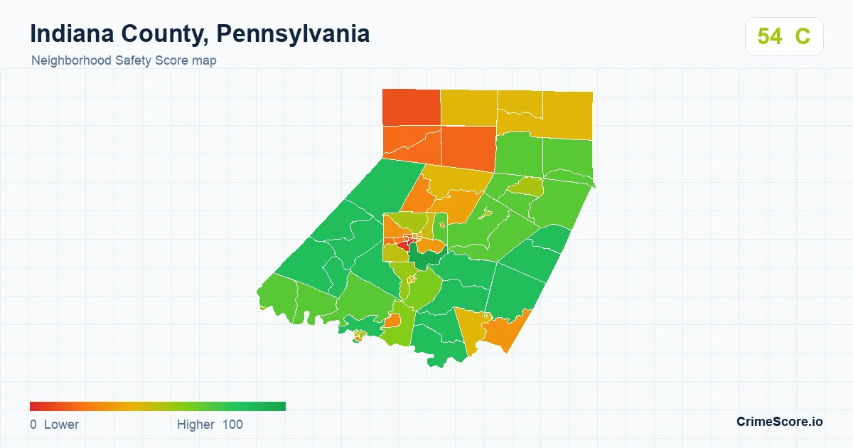 Indiana County, Pennsylvania neighborhood Safety Score map by Census block group