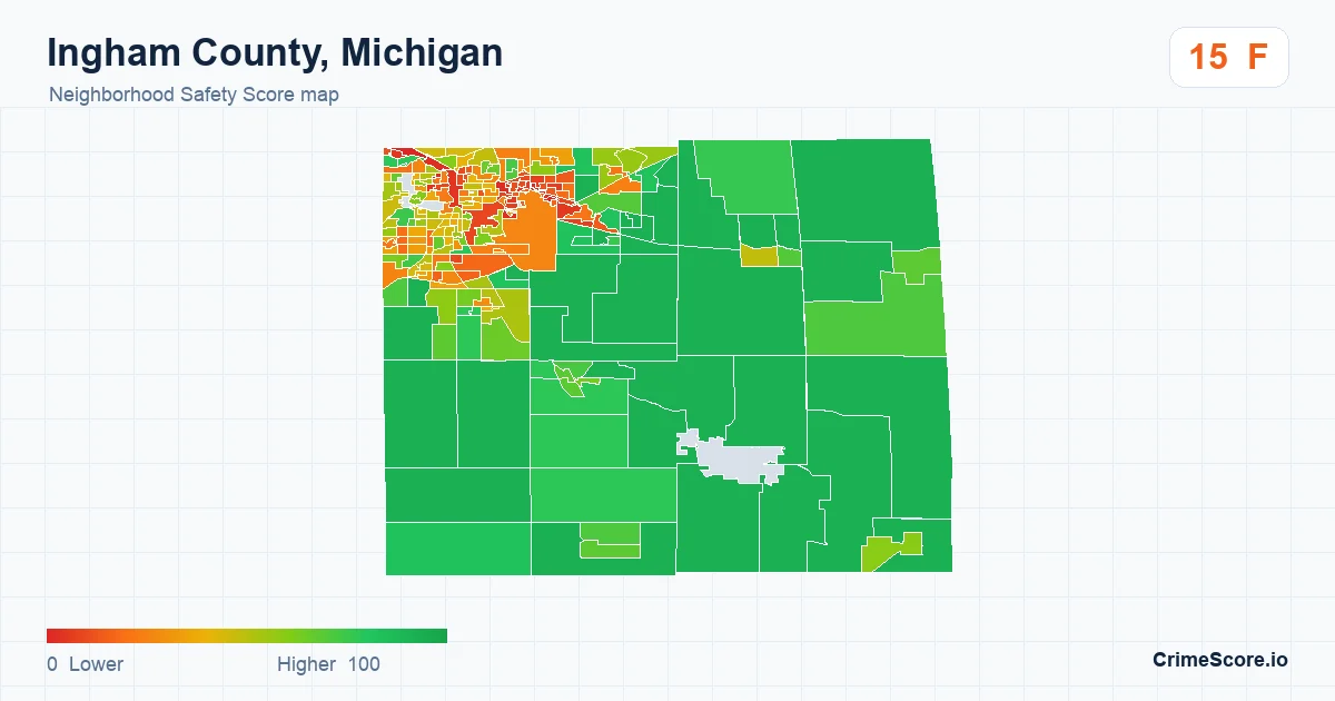 Ingham County, Michigan neighborhood Safety Score map by Census block group