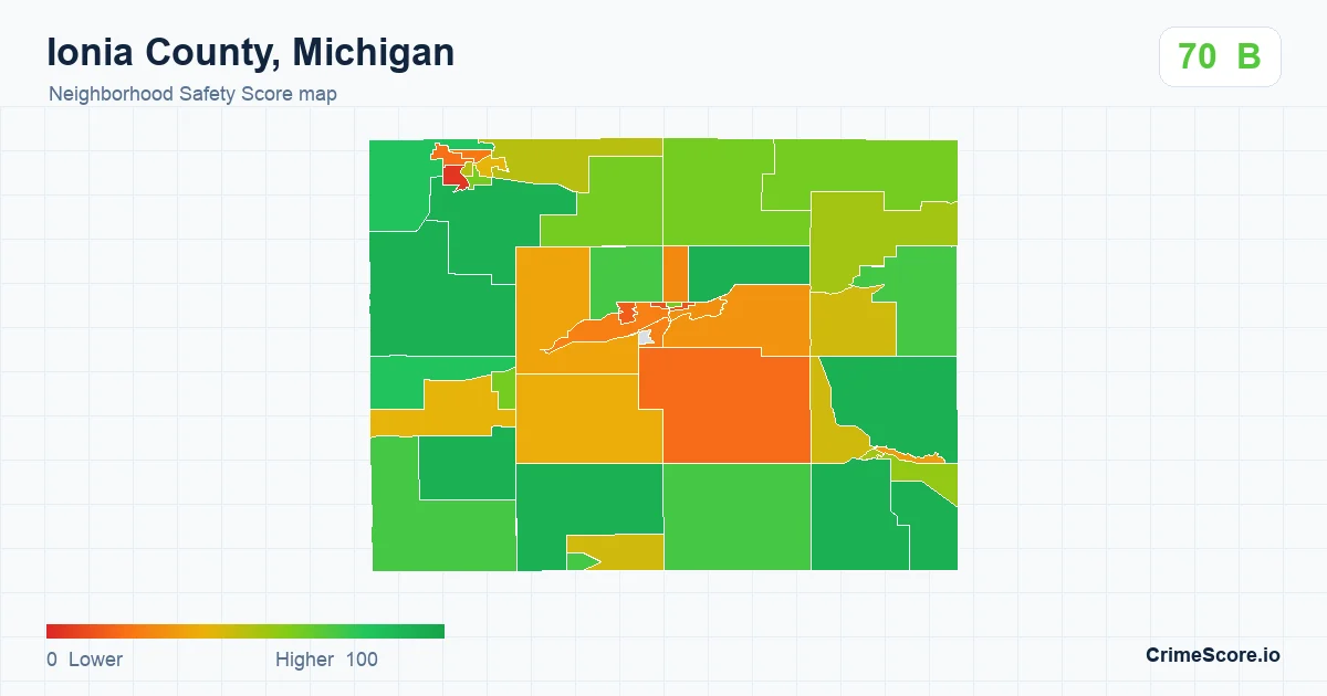 Ionia County, Michigan neighborhood Safety Score map by Census block group