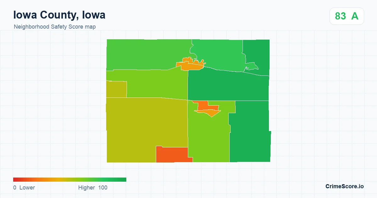 Iowa County, Iowa neighborhood Safety Score map by Census block group