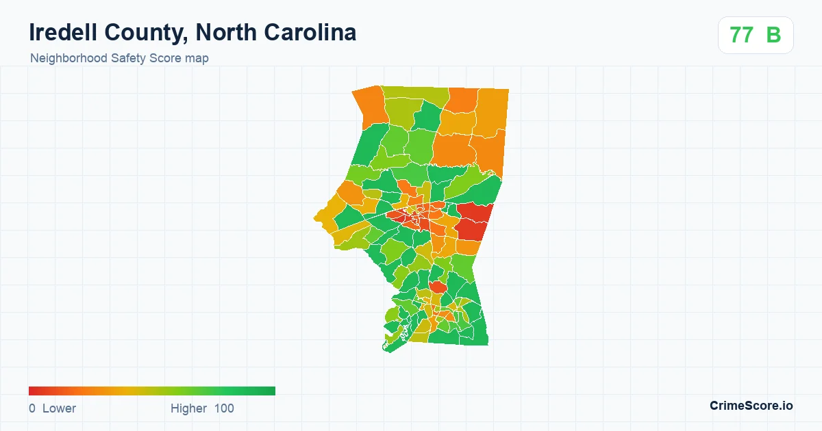 Iredell County, North Carolina neighborhood Safety Score map by Census block group