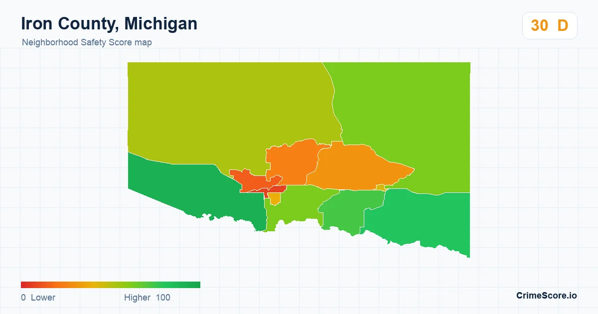 Iron County, Michigan neighborhood Safety Score map by Census block group