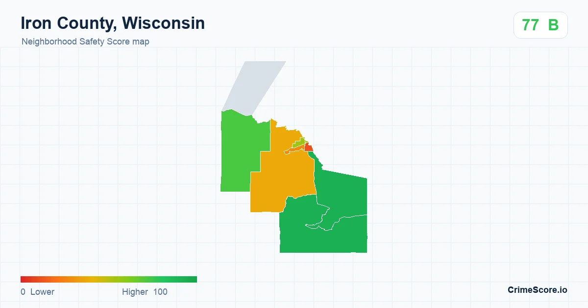 Iron County, Wisconsin neighborhood Safety Score map by Census block group