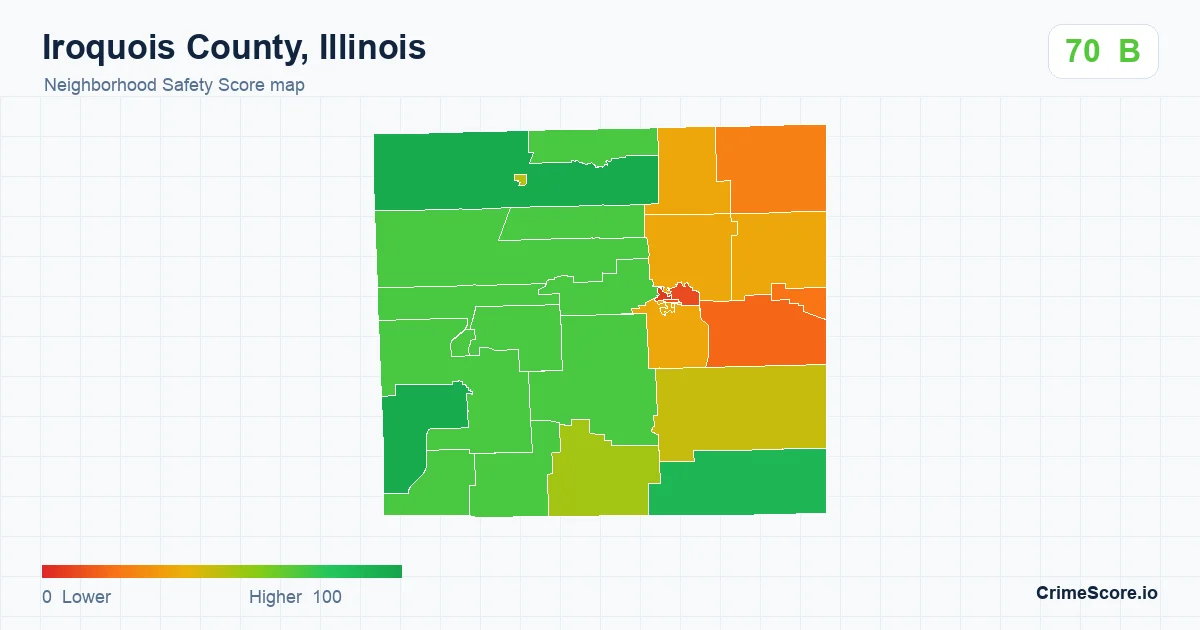 Iroquois County, Illinois neighborhood Safety Score map by Census block group
