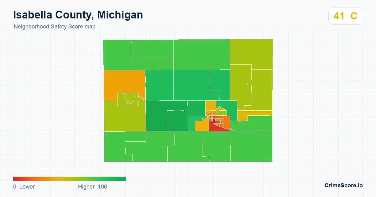 Isabella County, Michigan neighborhood Safety Score map by Census block group