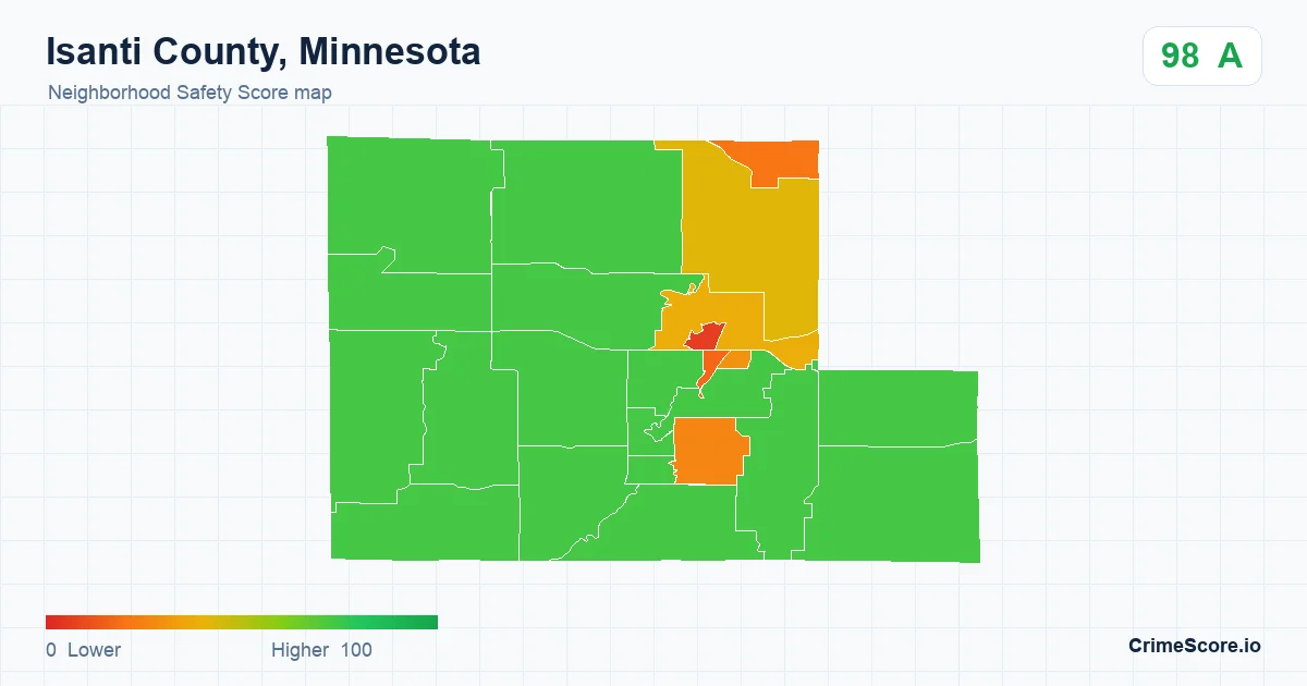 Isanti County, Minnesota neighborhood Safety Score map by Census block group