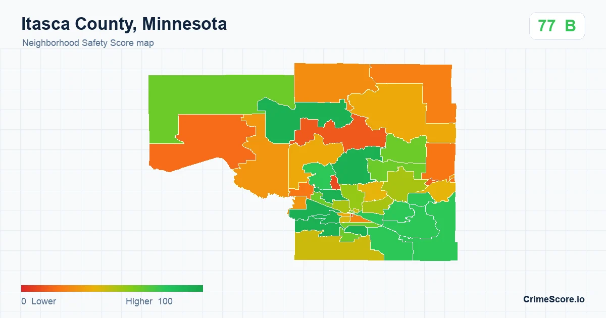 Itasca County, Minnesota neighborhood Safety Score map by Census block group