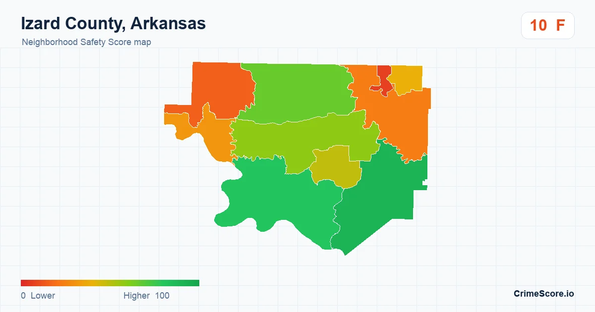Izard County, Arkansas neighborhood Safety Score map by Census block group