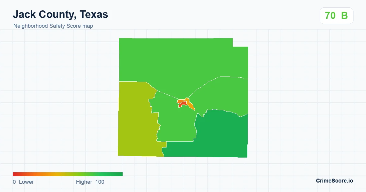 Jack County, Texas neighborhood Safety Score map by Census block group