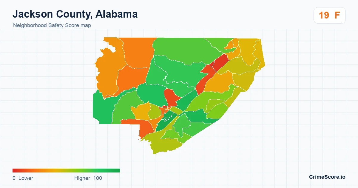 Jackson County, Alabama neighborhood Safety Score map by Census block group