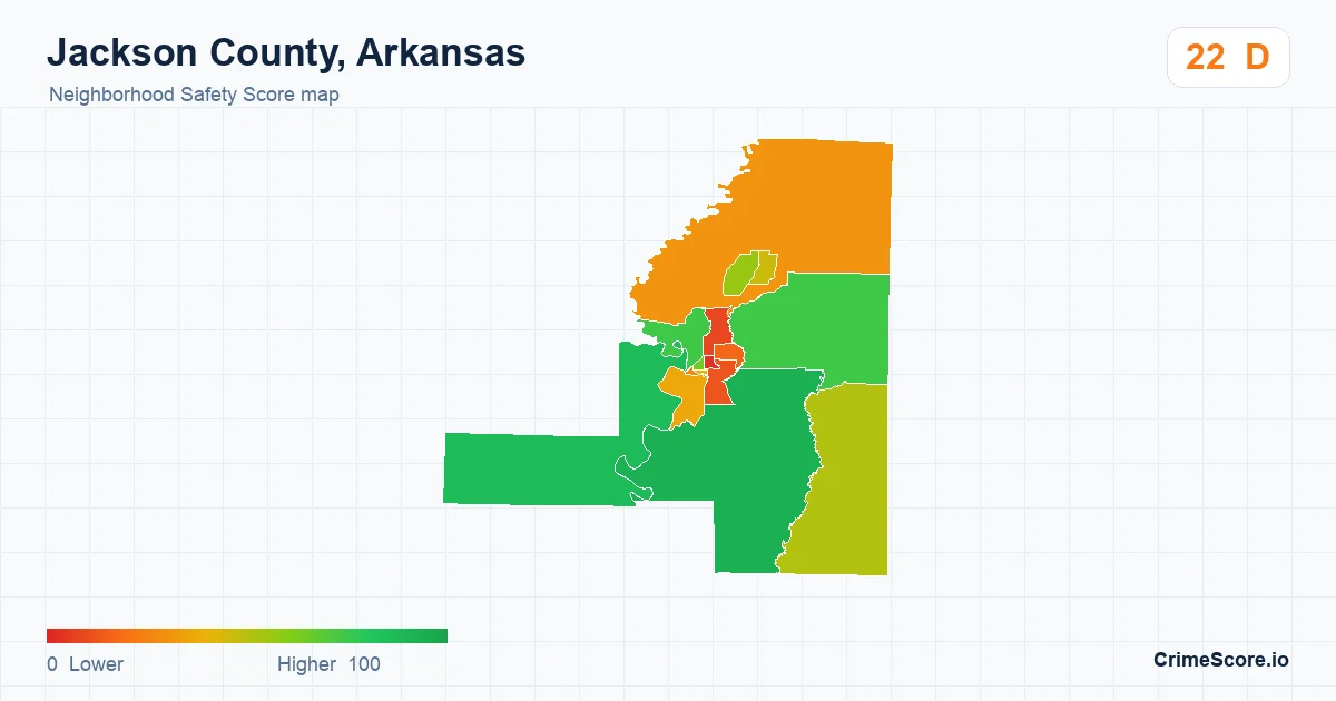 Jackson County, Arkansas neighborhood Safety Score map by Census block group