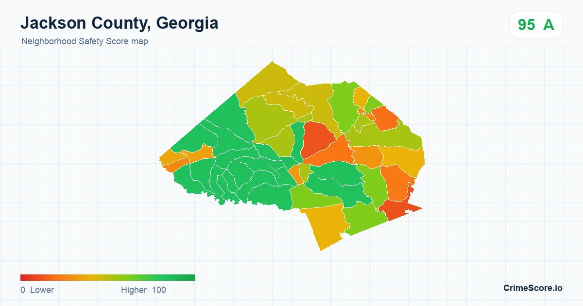 Jackson County, Georgia neighborhood Safety Score map by Census block group