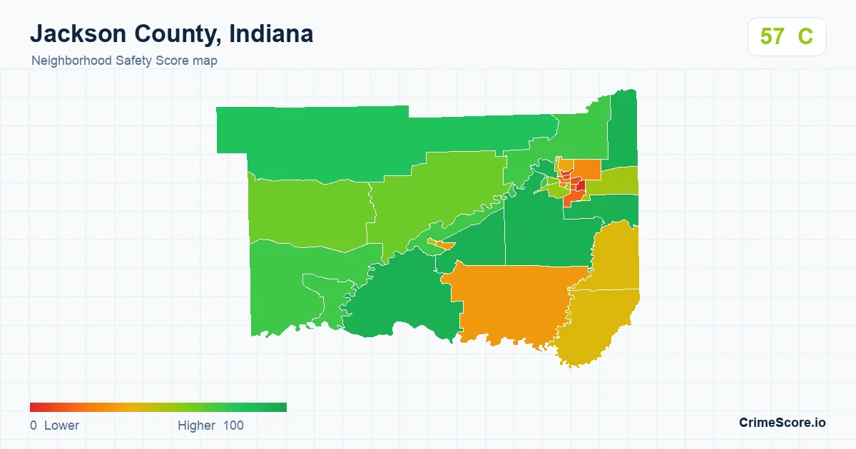 Jackson County, Indiana neighborhood Safety Score map by Census block group