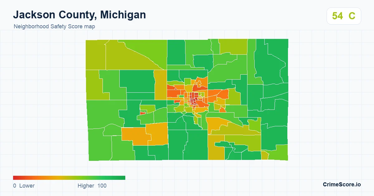 Jackson County, Michigan neighborhood Safety Score map by Census block group