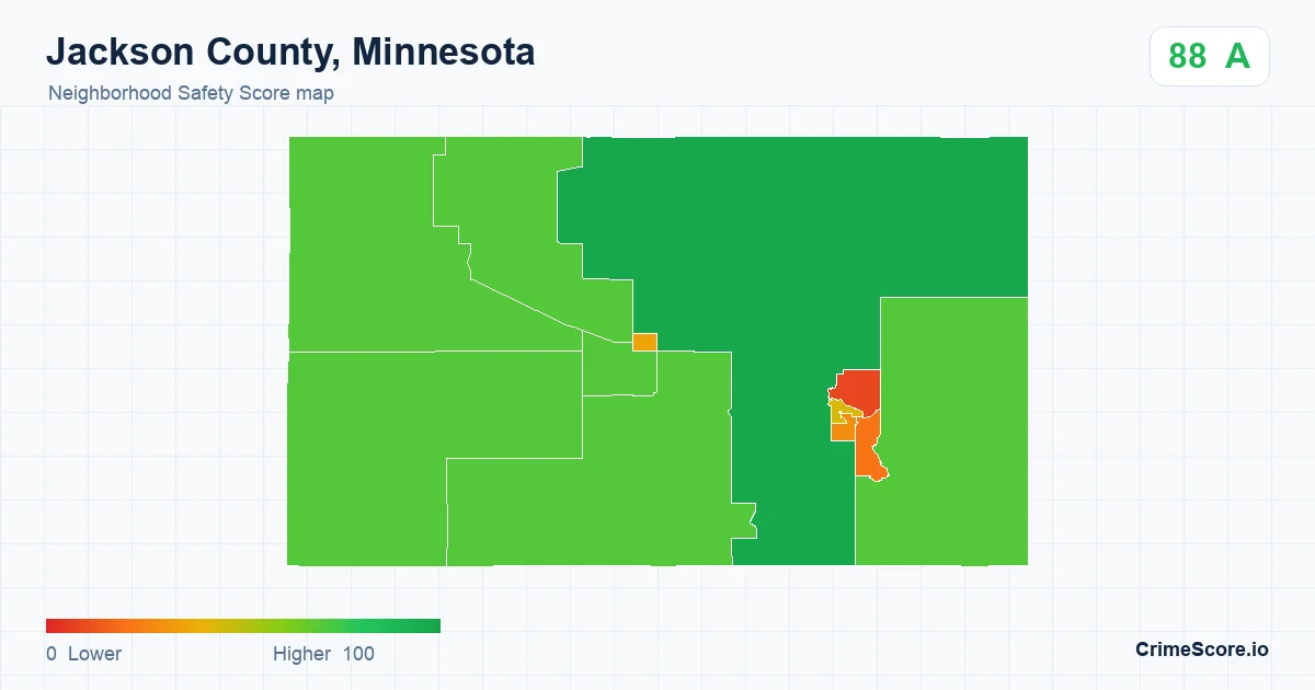 Jackson County, Minnesota neighborhood Safety Score map by Census block group