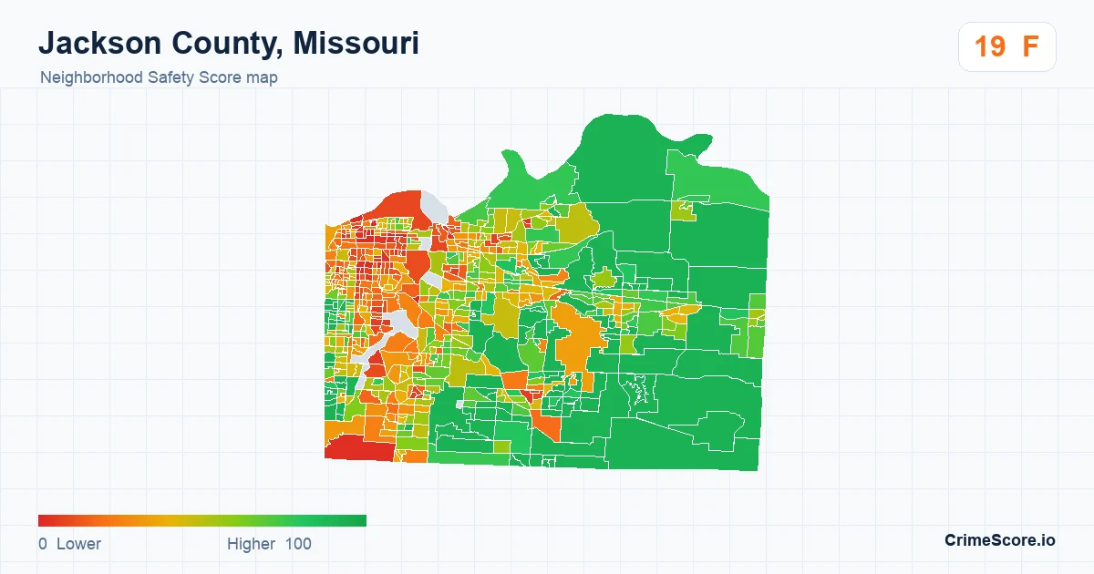 Jackson County, Missouri neighborhood Safety Score map by Census block group